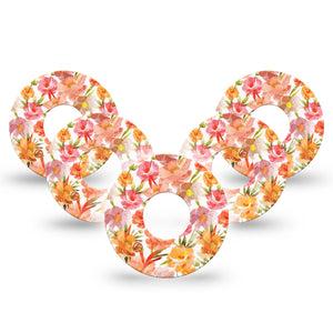 ExpressionMed Peach Dusk Infusion Set Tape, 10-Pack Tape Cloudy Orange Flowers, Overlay Patch Continuous Glucose Monitor Design