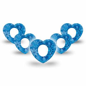 ExpressionMed Falling Snow Dexcom G7 Heart Shape Tape, Dexcom Stelo Glucose Biosensor System, 5-Pack Tape Winter Snowflakes, Overlay Patch CGM Design