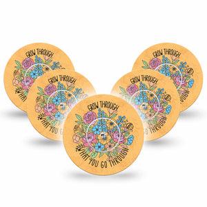 ExpressionMed Strength in Bloom Freestyle Libre, Libre 2 Plus, and Abbott Lingo, 5-Pack Tape and 5-Pack Sticker Flourishing flowers Accessories for Continuous Glucose Monitor