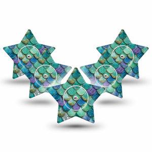ExpressionMed Mermaid Scales Freestyle Libre, Libre 2 Plus, and Abbott Lingo Star, 5-Pack Tape and 5-Pack Sticker underwater mermaid style Waterproof Sensor Cover for Continuous Glucose Monitor