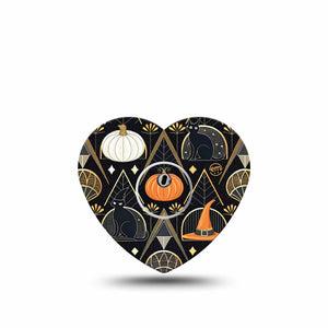ExpressionMed Art Deco Halloween Freestyle Libre 3 and Libre 3 Plus Heart Shape Tape, Single Tape and Single Sticker Black Cats Art Deco, Patch CGM Design