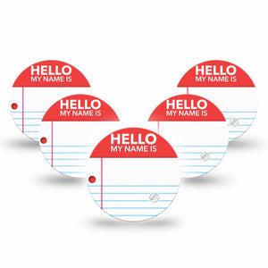 ExpressionMed Name Tag Freestyle Libre 3 and Libre 3 Plus Overpatch, 5-Pack Tape Hello My Name Is, Adhesive Patch CGM Design
