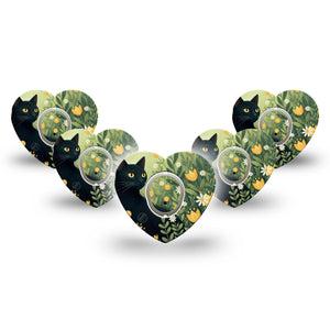 ExpressionMed Jungle Cat Dexcom G7 and Dexcom Stelo Glucose Biosensor System Heart, 5-Pack Tape and 5-Pack Sticker Black cat Overlay Patch for Continuous Glucose Monitor