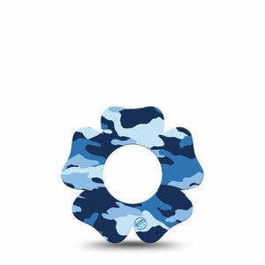 ExpressionMed Blue Camo Freestyle Libre 2 and Libre 2 Plus Flower Shape Tape, Abbott Lingo, Single Tape Camo Style Plaster CGM Design
