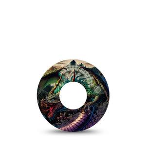 ExpressionMed Geo Dragon Infusion Set Tape 5-Pack Tape Adventure Board Game DND Inspired, Overlay Patch Continuous Glucose Monitor Design