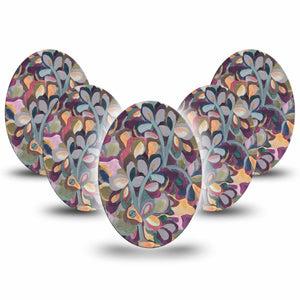 ExpressionMed Abstract Leaves Medtronic Guardian Enlite Universal Oval 5-Pack Abstract Floral Art, Plaster Continuous Glucose Monitor Design