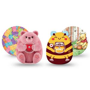 ExpressionMed Bear Necessities Freestyle Libre, Libre 2 Plus, and Abbott Lingo, tape and sticker  Honey and gummy bears Adhesive Tape for CGM