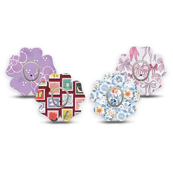 ExpressionMed Darling Details Dexcom G7 and Dexcom Stelo Glucose Biosensor System Flower, 4-Pack Tape and 4-Pack Sticker,  Girly icons Fixing Ring Patch for CGM