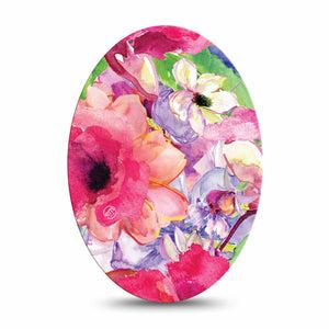 ExpressionMed Watercolor Red Flowers Medtronic Guardian Enlite Universal Oval Single Tape Painted Pink Florals Plaster Continuous Glucose Monitor Design