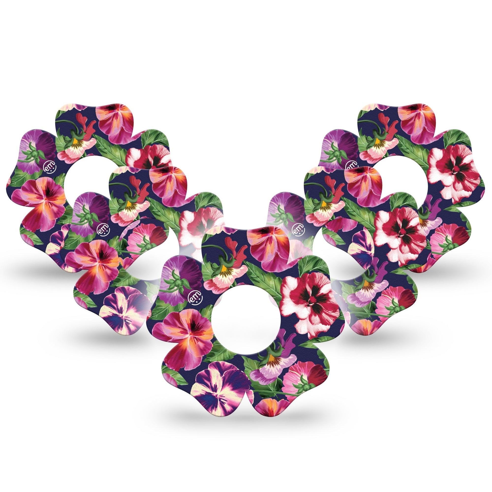 ExpressionMed Flower Girl Pansies Infusion Set Flower Shape Tape 10-Pack Tape Winter Floral Pansy, Plaster Continuous Glucose Monitor Design