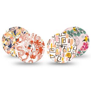 ExpressionMed Sunset Sorbet Variety Pack Freestyle Libre 3 and Libre 3 Plus Tape, 4-Pack Tape and 4-Pack Sticker Variety Tree Leaves Fun Shapes, Adhesive Tape Continuous Glucose Monitor Design