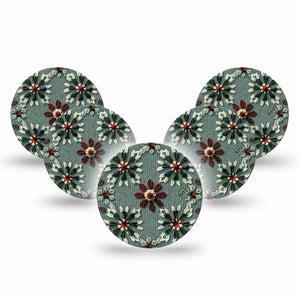 ExpressionMed Green Embroidery Freestyle Libre 3 and Libre 3 Plus Overpatch, 5-Pack Tape Threaded Textile Print, Adhesive Patch CGM Design