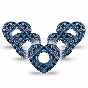ExpressionMed Indigo Loomwork Freestyle Libre 3 and Libre 3 Plus Heart, 5-Pack Woven fabric inspired Overlay Tape for Continuous Glucose Monitor