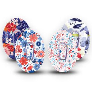 ExpressionMed Summer Flowers Dexcom G6 Tape 4-Pack Tape and 4-Pack Stickers Variety 4th of July Florals Plaster CGM Design