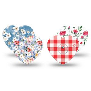 ExpressionMed Liberty Blooms Freestyle Libre 3 and Libre 3 Plus Heart, tape and sticker  red white blue flowers Patch for CGM