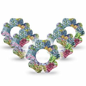 ExpressionMed Blue Succulents Freestyle Libre 2 and Libre 2 Plus Flower Shape Tape, Abbott Lingo,  5-pack Tape Cobalt Cactus Fixing Ring Tape CGM Design