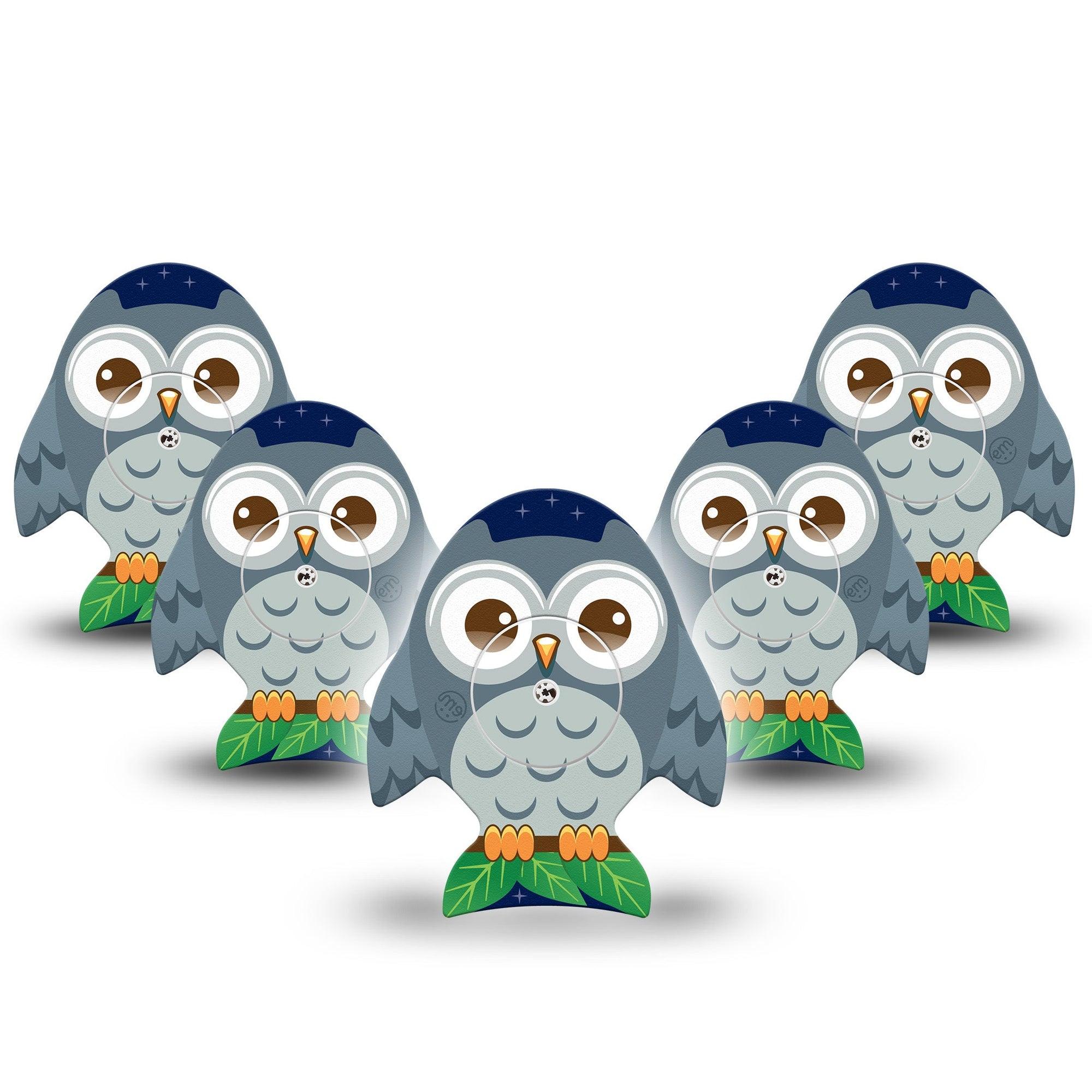 ExpressionMed Hootie the Owl Freestyle Libre 2 Evolve Shape Tape, Abbott Lingo, 5-Pack Tape and 5-Pack Sticker Owl On Tree Branch Plaster Continuous Glucose Monitor Design