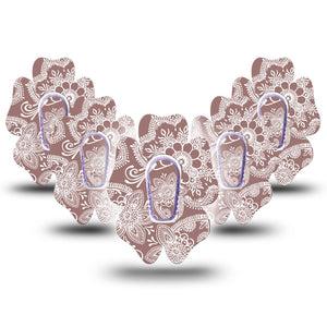 ExpressionMed Henna Dexcom G6 Flower Shape Tape 5-Pack Tape and 5-Pack Sticker Henna Patterns Adhesive Patch Continuous Glucose Monitor Design