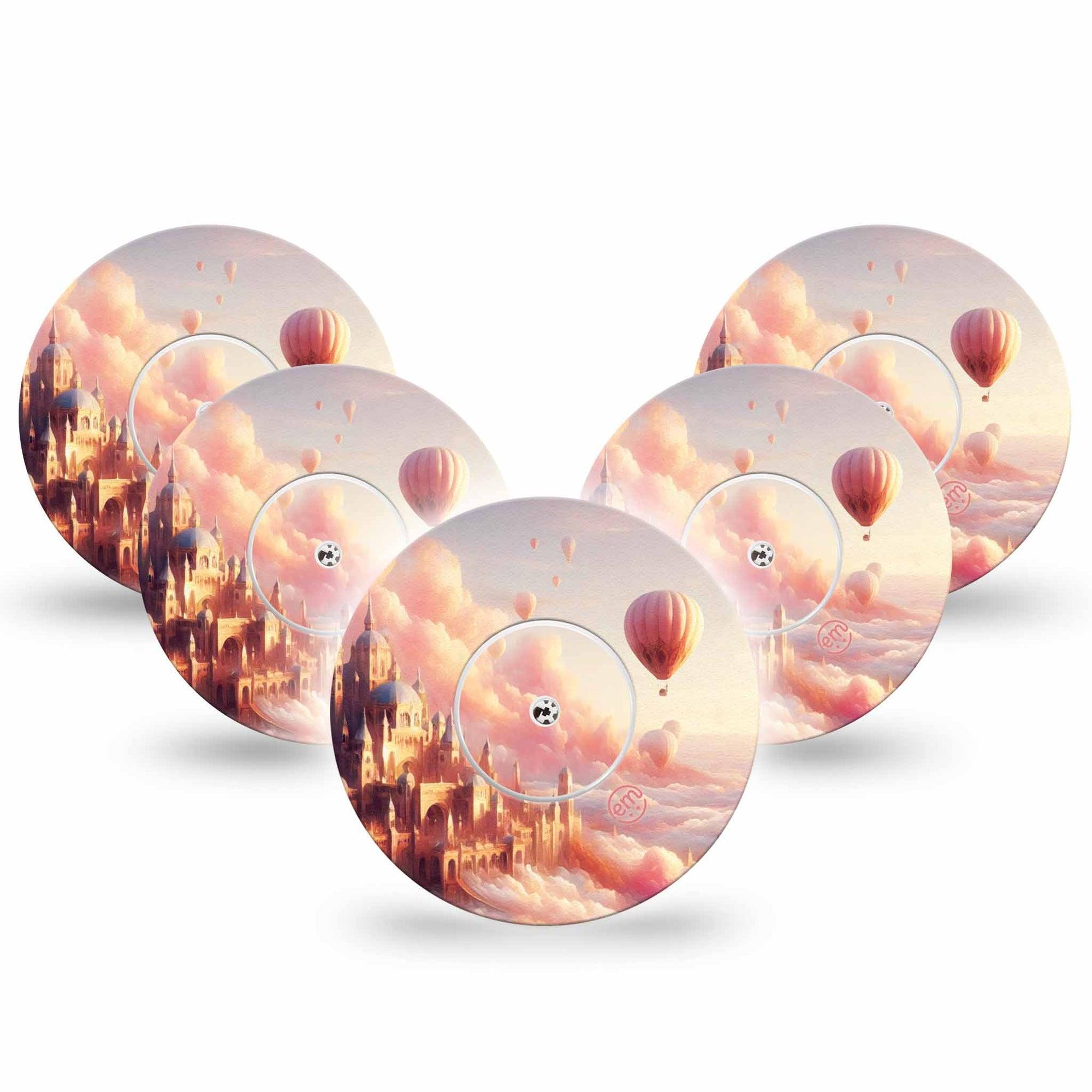 ExpressionMed Dreamy Skies Freestyle Libre and Libre 2 Plus Tape, Abbott Lingo, 5-Pack Tape and 5-Pack Sticker Pastel Fantasy, Fixing Ring Tape Continuous Glucose Monitor Design