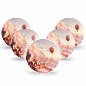 ExpressionMed Dreamy Skies Freestyle Libre and Libre 2 Plus Tape, Abbott Lingo, 5-Pack Tape and 5-Pack Sticker Pastel Fantasy, Fixing Ring Tape Continuous Glucose Monitor Design