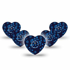 ExpressionMed Blue Drops Freestyle Libre 3 and Libre 3 Plus Heart Shape Tape 5-Pack Tape and 5-Pack Sticker Navy With Light Blue Shapes, Patch CGM Design