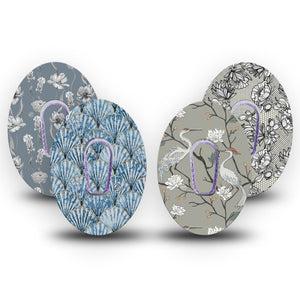 ExpressionMed Graceful Shores Dexcom G6, 4-Pack Tape and 4-Pack Sticker, Floral vines cranes Waterproof Plaster for Continuous Glucose Monitor