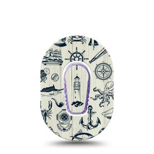 ExpressionMed Nautical Seas Dexcom G6 Mini Tape, Single Tape and Single Sticker Coastal Home Decor, Adhesive Tape CGM Design
