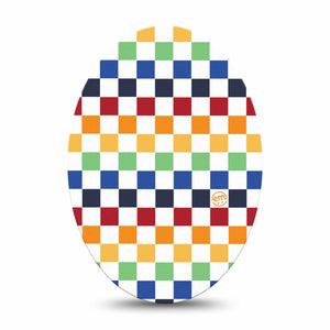 ExpressionMed Rainbow Checkerboard Medtronic Guardian Enlite Universal Oval Single Tape Multicolored Checkerboard, Plaster CGM Design