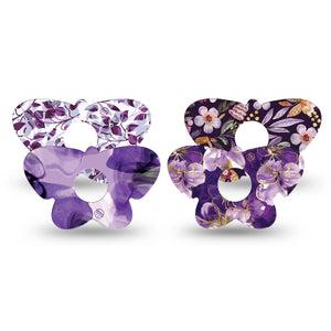 ExpressionMed Moody Plum Freestyle Libre 3 and Libre 3 Plus Butterfly, 4-Pack Tape Royal purple petals Waterproof Plaster for CGM