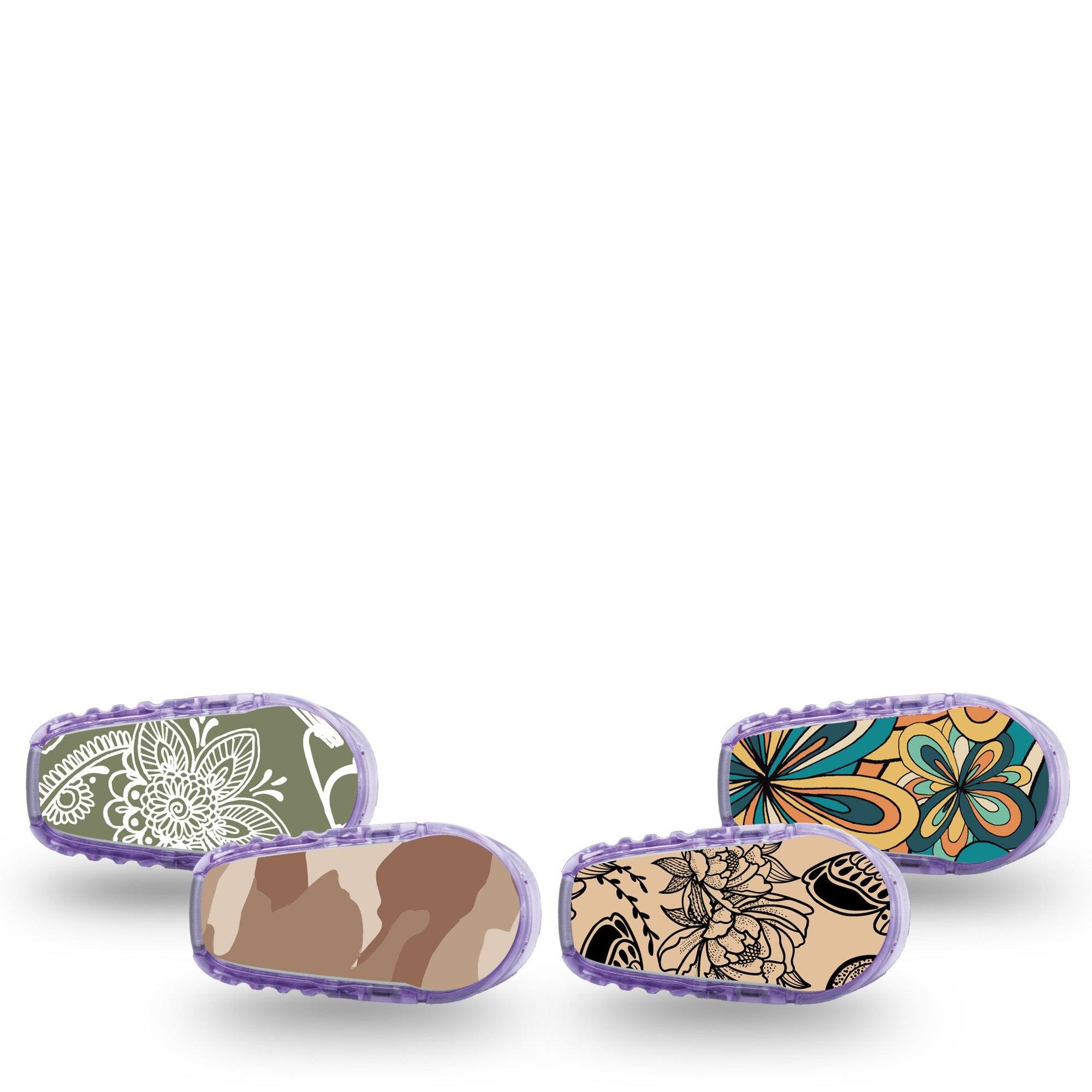 ExpressionMed Khaki Florals Variety Pack Dexcom G6 Sticker 4-Pack Sticker Variety Grunge Floral Camo Patterns, Decorative Decal CGM Design