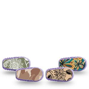 ExpressionMed Khaki Florals Variety Pack Dexcom G6 Sticker 4-Pack Sticker Variety Grunge Floral Camo Patterns, Decorative Decal CGM Design