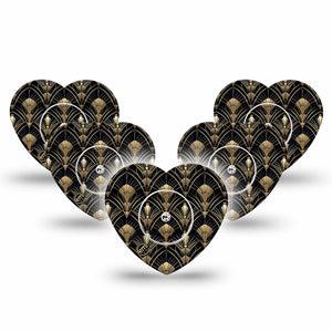 ExpressionMed Midnight Deco Freestyle Libre, Libre 2 Plus, and Abbott Lingo Heart, 5-Pack Tape and 5-Pack Sticker Art deco style Plaster for Continuous Glucose Monitor