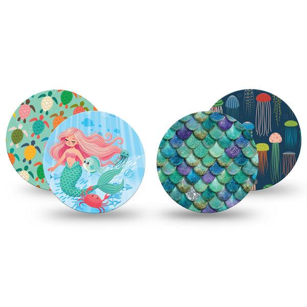 ExpressionMed Tidepool Freestyle Libre, Libre 2 Plus, and Abbott Lingo OverPatch, 4-Pack Tape turtle and jellyfish illustration Fixing Ring Patch for Continuous Glucose Monitor