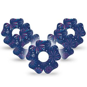 ExpressionMed Night Sky Celebration Freestyle Libre 3 Flower Shape Tape 5-Pack Firework Lit Sky Inspired Adhesive Tape CGM Design