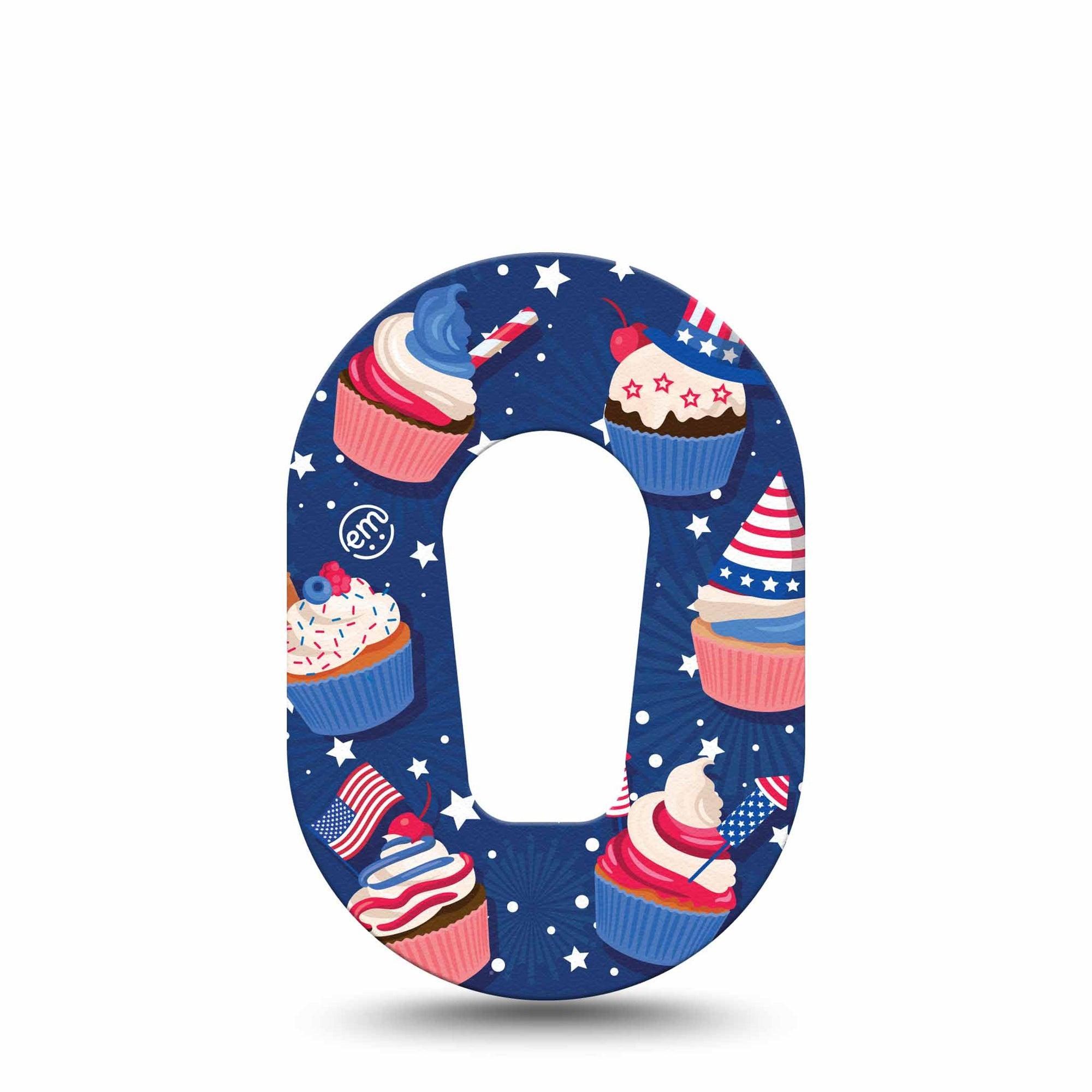 ExpressionMed Patriotic Cupcakes Dexcom G6 Mini Tape Single Red White and Blue Bliss Cupcakes Adhesive Tape CGM Design