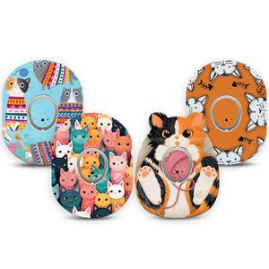 ExpressionMed Purrfectly Playful Variety Pack Dexcom G7 Tape, Dexcom Stelo Glucose Biosensor System, 4-Pack Tape and 4-Pack Stickers Variety Cartoon Cats, Overlay Tape CGM Design