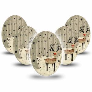 ExpressionMed Woodland Reindeer Medtronic Guardian Enlite Universal Oval, 5-Pack Tape Neutral Reindeer, Plaster CGM Design