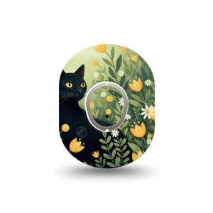 ExpressionMed Jungle Cat Dexcom G7 and Dexcom Stelo Glucose Biosensor System Mini, Single Tape and Single Sticker Yellow floral kitty Waterproof Sensor Cover for CGM