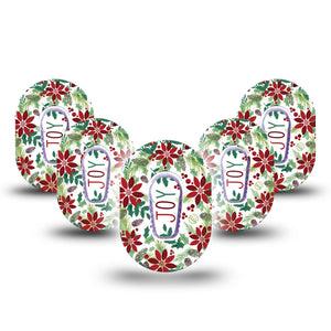 ExpressionMed Christmas Wreath Dexcom G6 Mini Tape 5-Pack Tape and 5-Pack Sticker Joyful Wreath, Adhesive Tape CGM Design