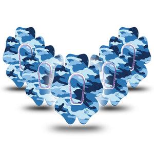ExpressionMed Blue Camo Dexcom G6 Flower Shape Tape 5-Pack Tape and 5-Pack Sticker Camouflage Pattern Adhesive Patch Continuous Glucose Monitor Design