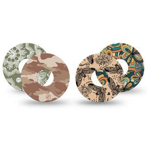 ExpressionMed Khaki Florals Variety Pack Freestyle Libre 3 and Libre 3 Plus Tape 4-Pack Tape Variety Moody Floral Camo Moth Pattern, Adhesive Tape Continuous Glucose Monitor Design