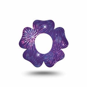 ExpressionMed New Years Celebration Dexcom G7 Flower Shape Tape, Dexcom Stelo Glucose Biosensor System, Single Tape Purple Pink Hued Fireworks, Adhesive Tape CGM Design