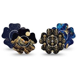 ExpressionMed Midnight Majesty Variety  Pack Freestyle Libre, Libre 2 Plus, and Abbott Lingo Flower, 4-Pack Tape and 4-Pack Sticker Variety Gold accent prints Adhesive Tape for CGM