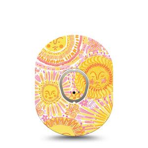 ExpressionMed Bright Sunshine Dexcom G7 and Dexcom Stelo Glucose Biosensor System, Single Tape and Single Sticker cheerful yellow style Overlay Patch for CGM