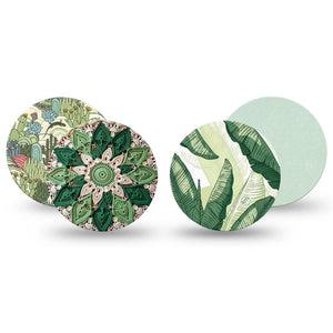 ExpressionMed Tropical Greens Freestyle Libre, Libre 2 Plus, and Abbott Lingo OverPatch, 4-Pack Tape botanical green design Fixing Ring Patch for Continuous Glucose Monitor