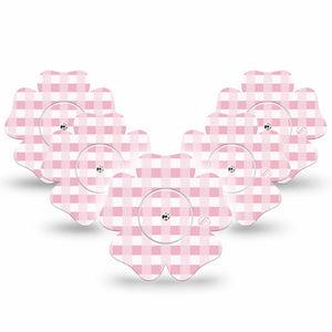 ExpressionMed Pink Gingham Freestyle Libre 2 and Libre 2 Plus Flower Shape Tape, Abbott Lingo,  5-Pack Tape & 5-Pack Sticker Pink Plaid, Fixing Ring Tape CGM Design