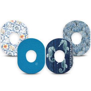 ExpressionMed Seascape Dexcom G7 and Dexcom Stelo Glucose Biosensor System, 4-Pack Tape seahorse marine life illustration Fixing Ring Tape for Continuous Glucose Monitor