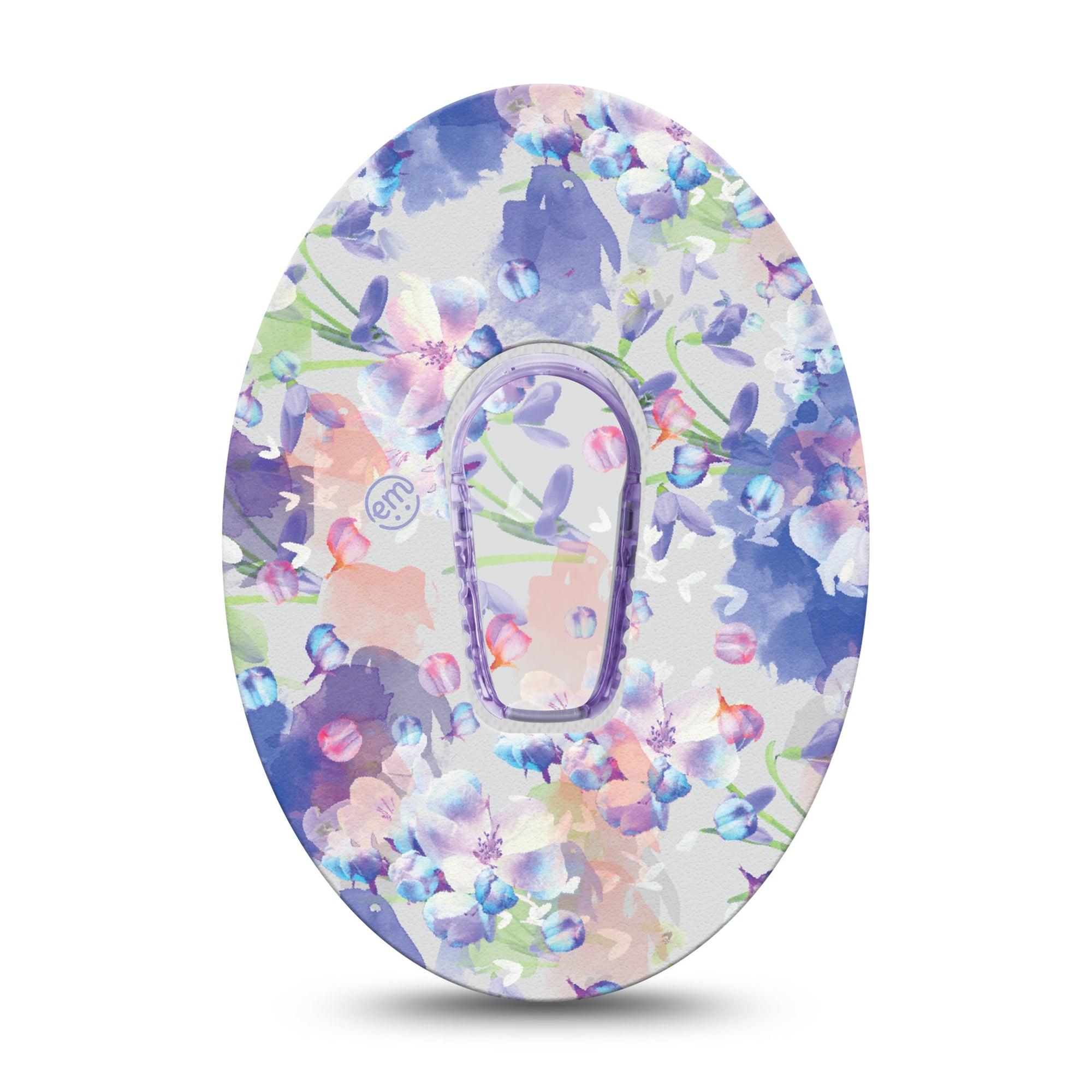 ExpressionMed Dreamy Blooms Dexcom G6 Sticker and Tape baby blue purple flowers Vinyl Sticker and Tape Design CGM Design