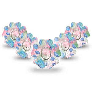ExpressionMed Turtley One-derful Dexcom G7 and Dexcom Stelo Glucose Biosensor System Flower, 5-Pack Tape and 5-Pack Sticker Hibiscus florals Adhesive Patch for Continuous Glucose Monitor