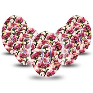 ExpressionMed Maroon Flowers Dexcom G6 Tape, 5-Pack Tape and 5-Pack Sticker Crimson Flowers, Plaster Continuous Glucose Monitor Design